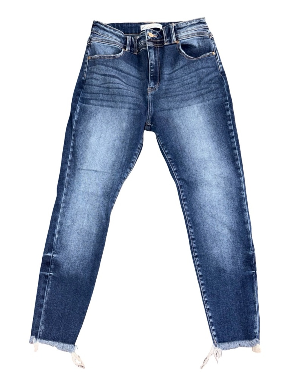 KanCan Distressed Skinny Jeans Size 29 Raw Hem Medium Wash Stretch Denim